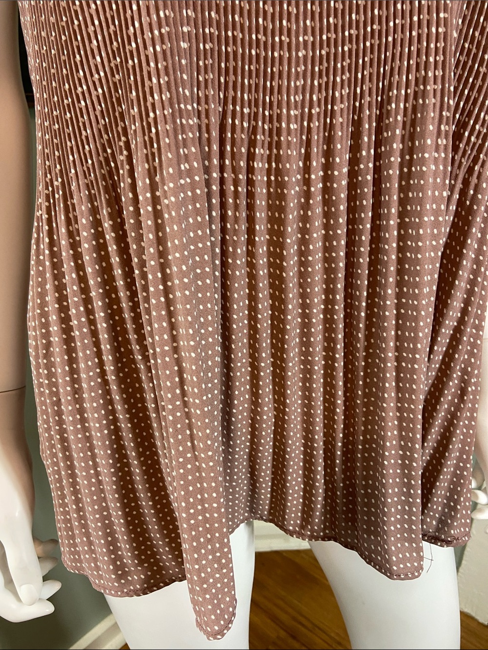Adrianna Papell Taupe Polka Dot Pleated Swing Tank Top Sleeveless XLarge XL - Picture 5 of 11